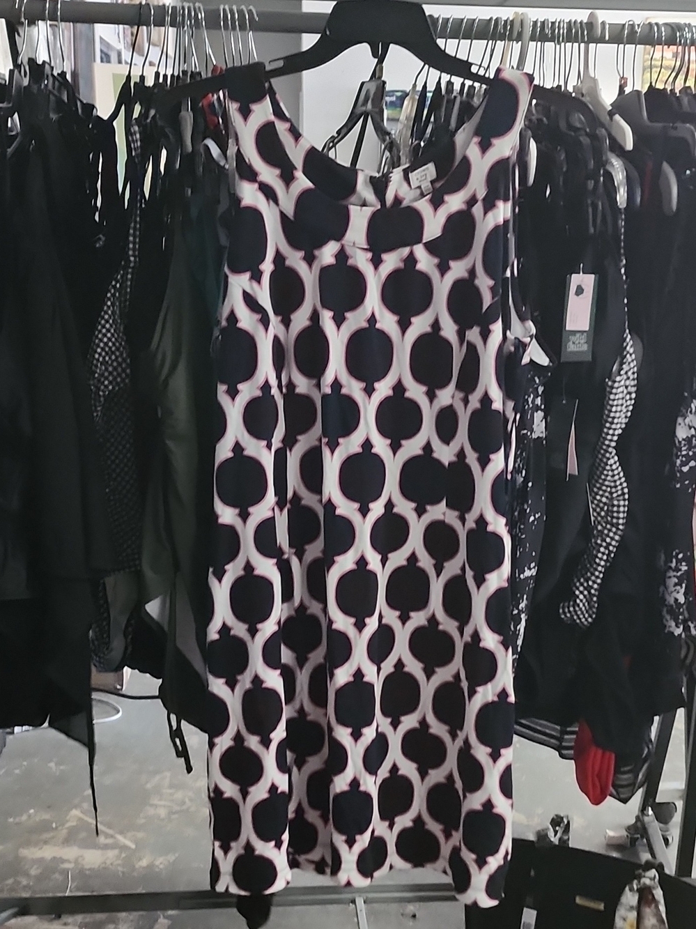 crown & ivy Black and White Geometric Midi Dress